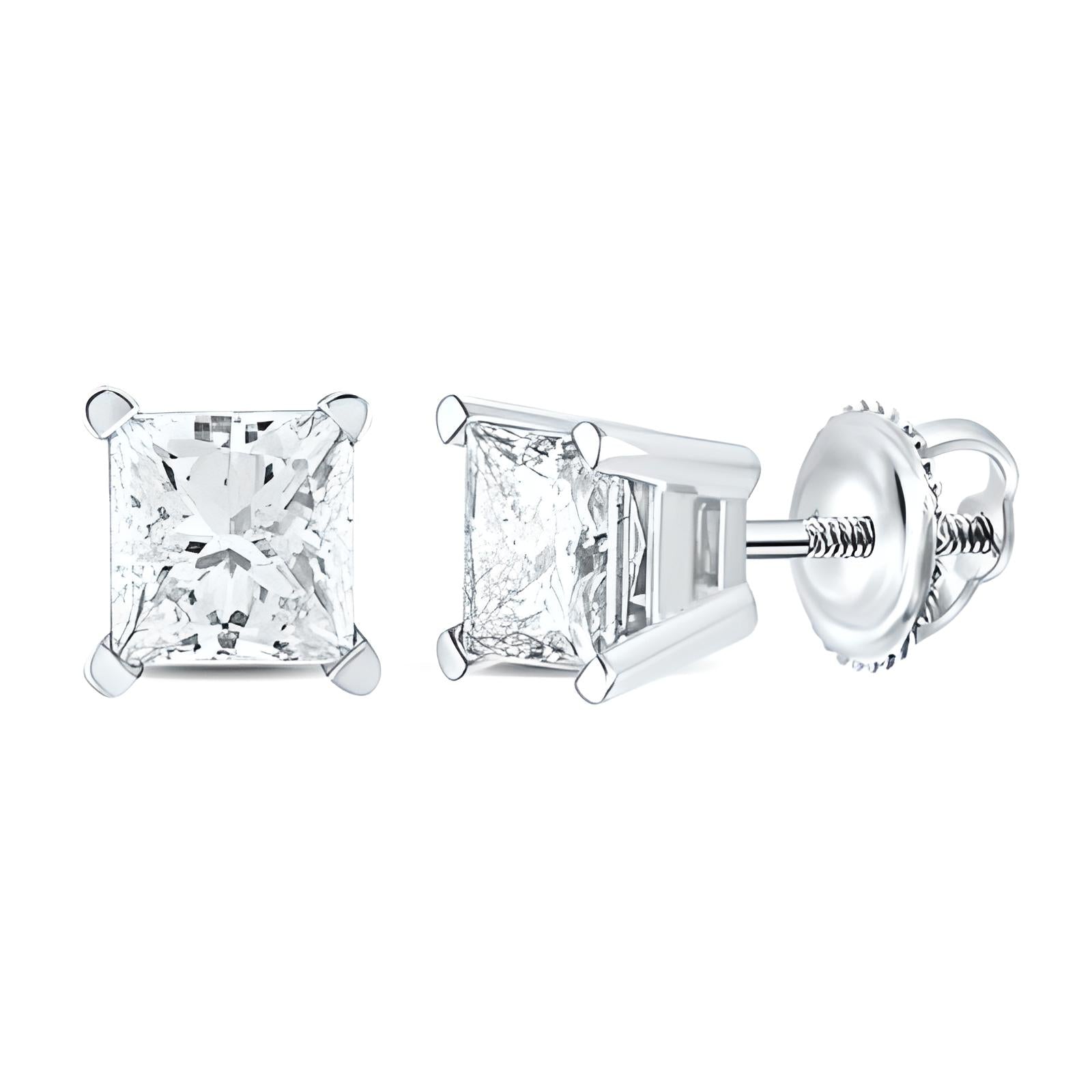 1CTW Princess Diamond Solitaire Stud Earrings - 14k White Gold – GOLDZENN