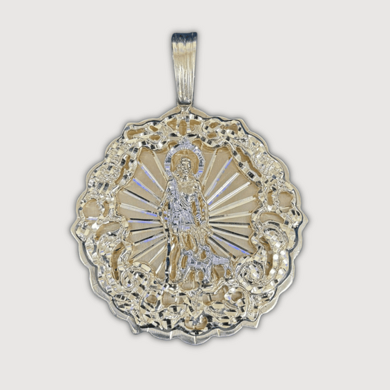 Big Saint Lazarus circular pendant in 10K solid gold, showcasing exquisite craftsmanship and spiritual elegance.