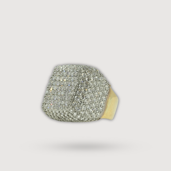 Iced-Out Square Cluster Ring 13.1 CT Lab Grown Diamond - 14k Solid Yellow Gold