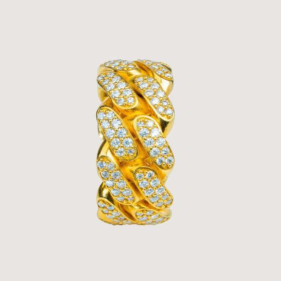 14k - 10mm - Iced Cuban Link Ring in Solid Gold Rings