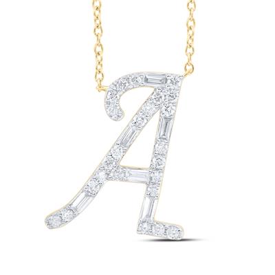 1/5CTW Diamond Initial "A" Fashion Baguette Necklace - 18" 10K Yellow Gold