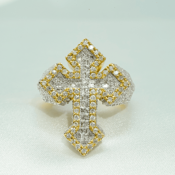 4.12 CTW Cross Cluster Diamond Ring - 14k Yellow Gold