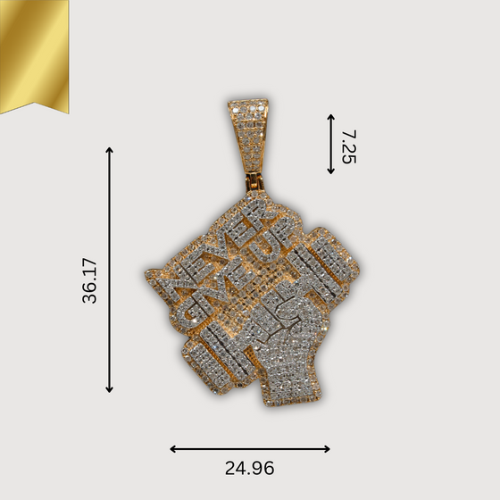 14K yellow gold 'Never Give Up' pendant with 1.09 CTW diamonds, symbolizing perseverance and strength, by Goldzenn.