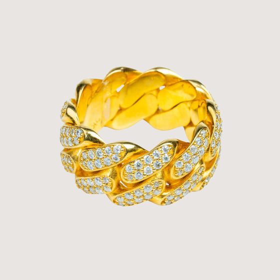 14k - 10mm - Iced Cuban Link Ring in Solid Gold Rings