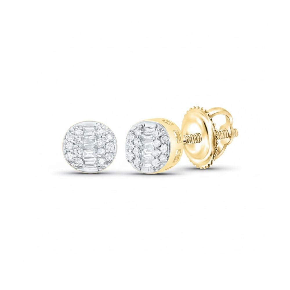 The 10k Gold Round Diamond Stud Earrings 1/6 Cttw feature clusters of sparkling natural diamonds and secure screw-back closures, shown on a plain white background.