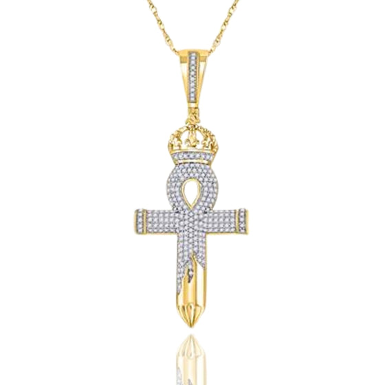 10k Gold Diamond Ankh Nail Cross Pendant 1/2 CTTW