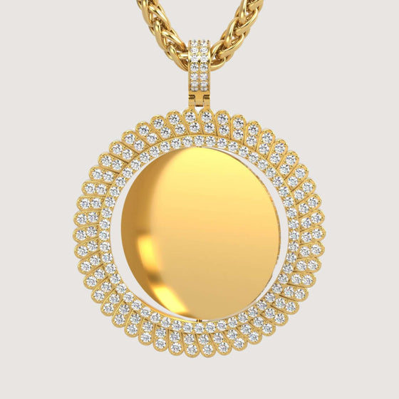 14K Gold Sunburst Diamond Round Picture PendantCharms & Pendants