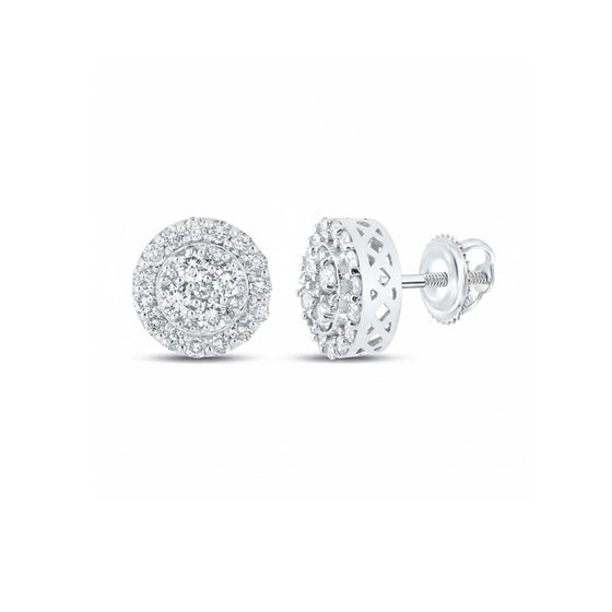 14k Gold Diamond Cluster Earrings 7/8 Cttw