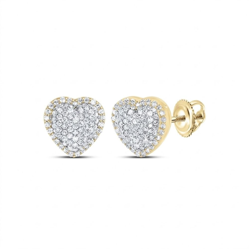 The 5/8CTW Natural Diamond Heart Earrings in 10K gold feature heart-shaped designs with round natural diamonds and secure screw-back closures.