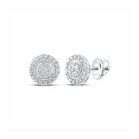 10K Gold Round Diamond Cluster Earrings (1/8 Cttw) featuring a circular pattern of sparkling diamonds and secure screw-back posts, shown against a white background.