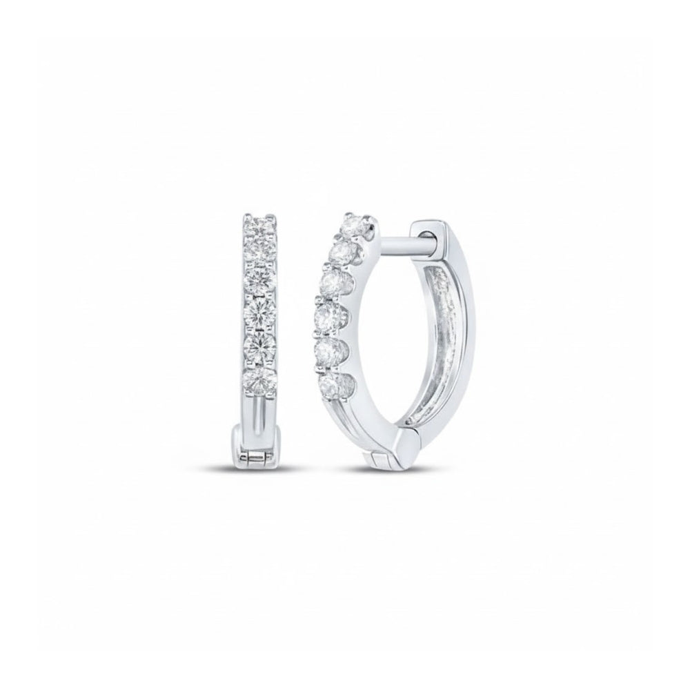 10k Gold Round Diamond Hoop Earrings