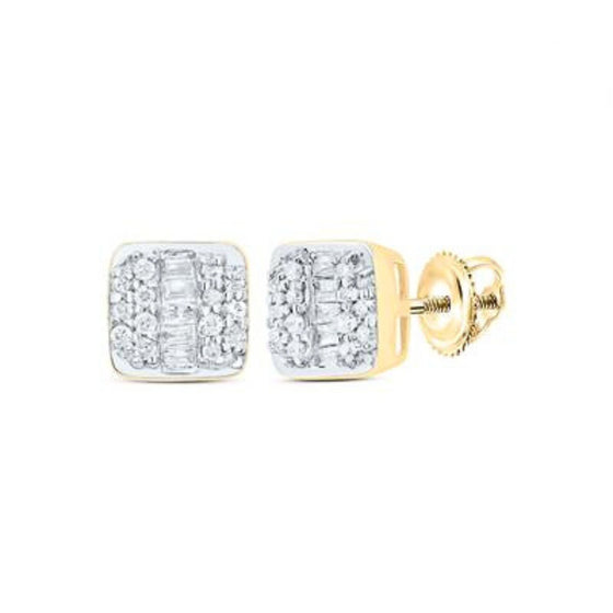 Aretes de diamantes con forma de cojín en oro de 10 k y 1/4 quilates