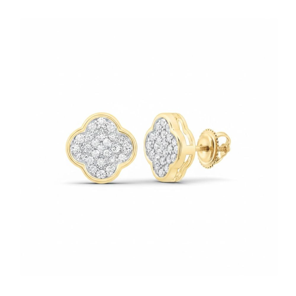 Diamond Clover Earrings in 10k Yellow & Rose Gold