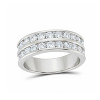The 14k Gold Double Row Diamond Wedding Band – 2 Cttw showcases channel-set round diamonds in white gold, offering a modern and elegant touch.