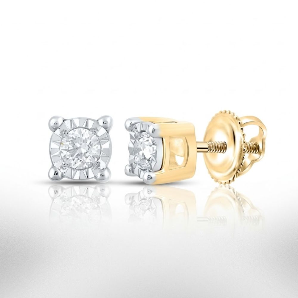 10k Yellow Gold Diamond Stud Earrings 1/5 Cttw featuring round diamonds in prong settings with screw-back posts, shown on a white background.