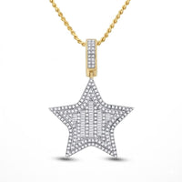 The 14K Gold Diamond Star Charm Pendant (3/4 CTTW) features a star-shaped design encrusted with diamonds and a rectangular diamond-studded bail, set in yellow gold.