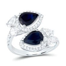  1-3/8CTW Diamond Ana M 2-5/8CTW Natural Sapphire Adjustable Gem Ring- 14k White Gold