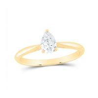 The 1/2CT Pear Diamond Solitaire Ring in 14k Gold features a natural pear diamond set in a prong on a slim gold band.