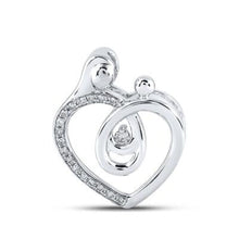  Colgante de oro blanco de 10 k con forma de corazón de diamantes y mamá (1/8 quilates)