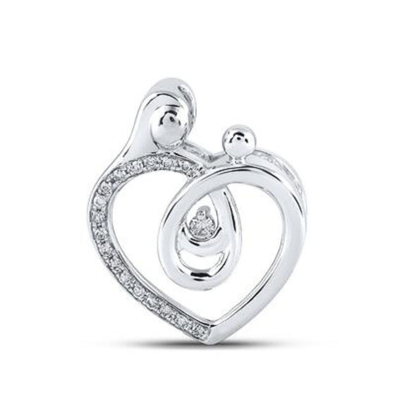 Colgante de oro blanco de 10 k con forma de corazón de diamantes y mamá (1/8 quilates)