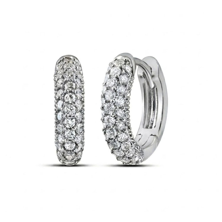 5/8CTW Diamond Fashion Hoop Earrings in 14K gold, featuring multiple round sparkling stones, are displayed against a plain white background.
