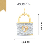 The Goldzenn 1/4CTW Natural Diamond Heart Lock Pendant in 10K yellow gold features a padlock design with a diamond heart center, measuring 16.7mm tall by 12.2mm wide—perfect as a diamond gift jewelry piece.