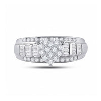 The 10k Gold Round Diamond Heart Engagement Ring features a dazzling heart-shaped cluster of round diamonds on a gold band, framed by additional sparkling stones—an elegant and romantic choice for a bridal ring.