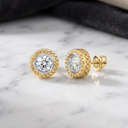 A 1/2CTW Diamond Solitaire Men’s Earring in 10K gold, featuring a natural diamond set in a finely crafted gold setting, displayed on a white marble surface.