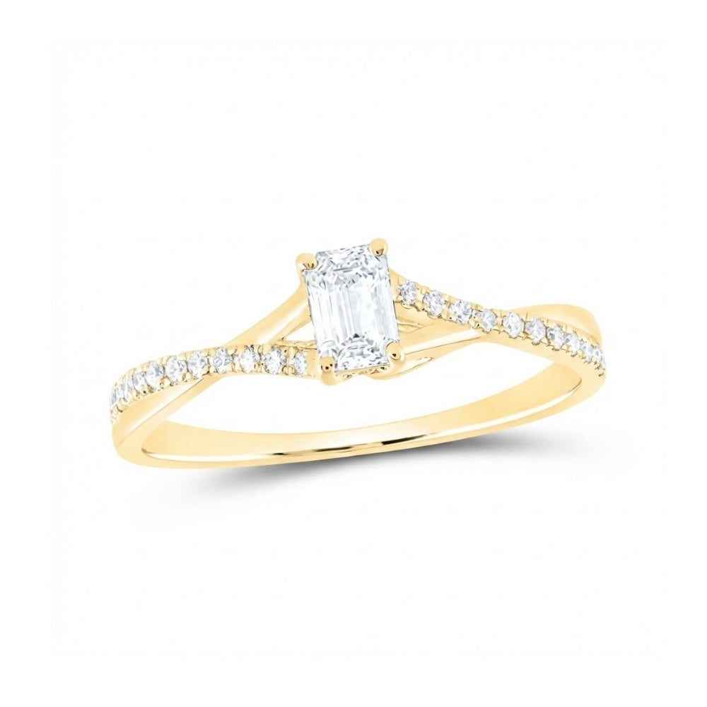 3/8 CT Diamond Emerald Engagement Ring 14k Gold