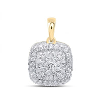 The 14K Gold 1/2 Ctw Diamond Cushion Pendant features a cushion design with natural diamonds and a halo, all set in white metal with a 14K gold bail for an elegant, timeless look.