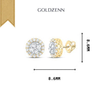 The GOLDZENN 14k Gold Diamond Cluster Earrings, crafted in 14k yellow gold with a screw-back design, feature round diamonds and measure 8.6mm in diameter and height, offering a total diamond weight of 7/8 Cttw.