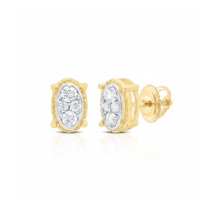 1/6 CTW Natural Diamond Oval Earrings featuring clusters of sparkling pave-set diamonds in 10k gold, displayed against a plain white background.