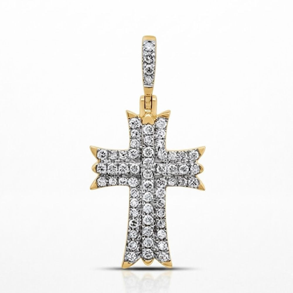 The 1/2 CT Diamond Cross Pendant features natural diamonds set in 10K white gold, with a rounded cross design, pointed tips, and a diamond-studded bail—ideal for religious jewelry collections.