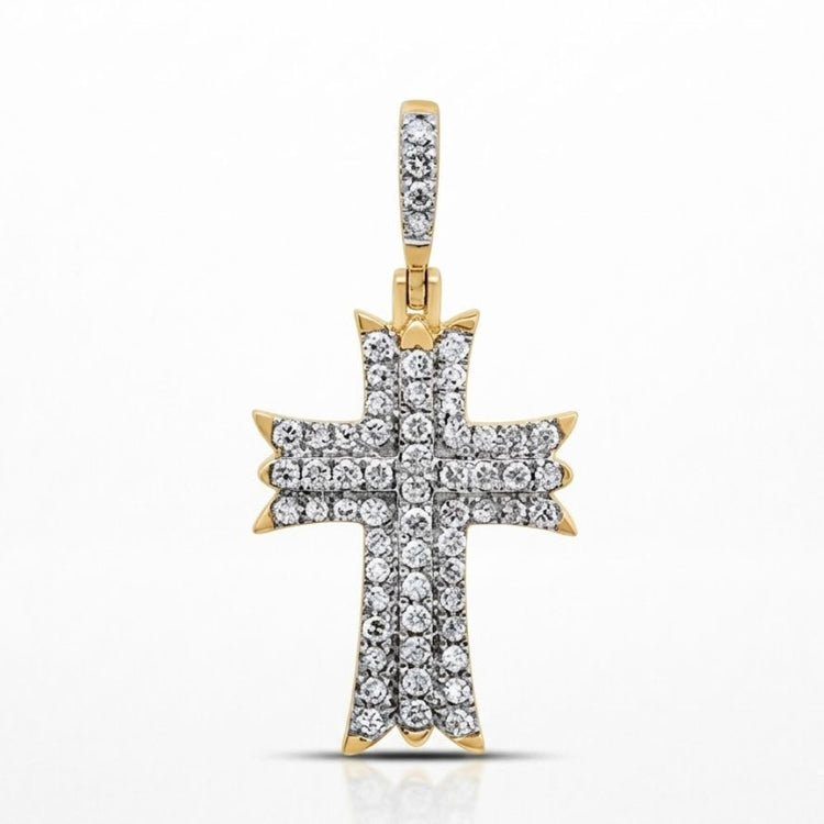 The 1/2 CT Diamond Cross Pendant features natural diamonds set in 10K white gold, with a rounded cross design, pointed tips, and a diamond-studded bail—ideal for religious jewelry collections.