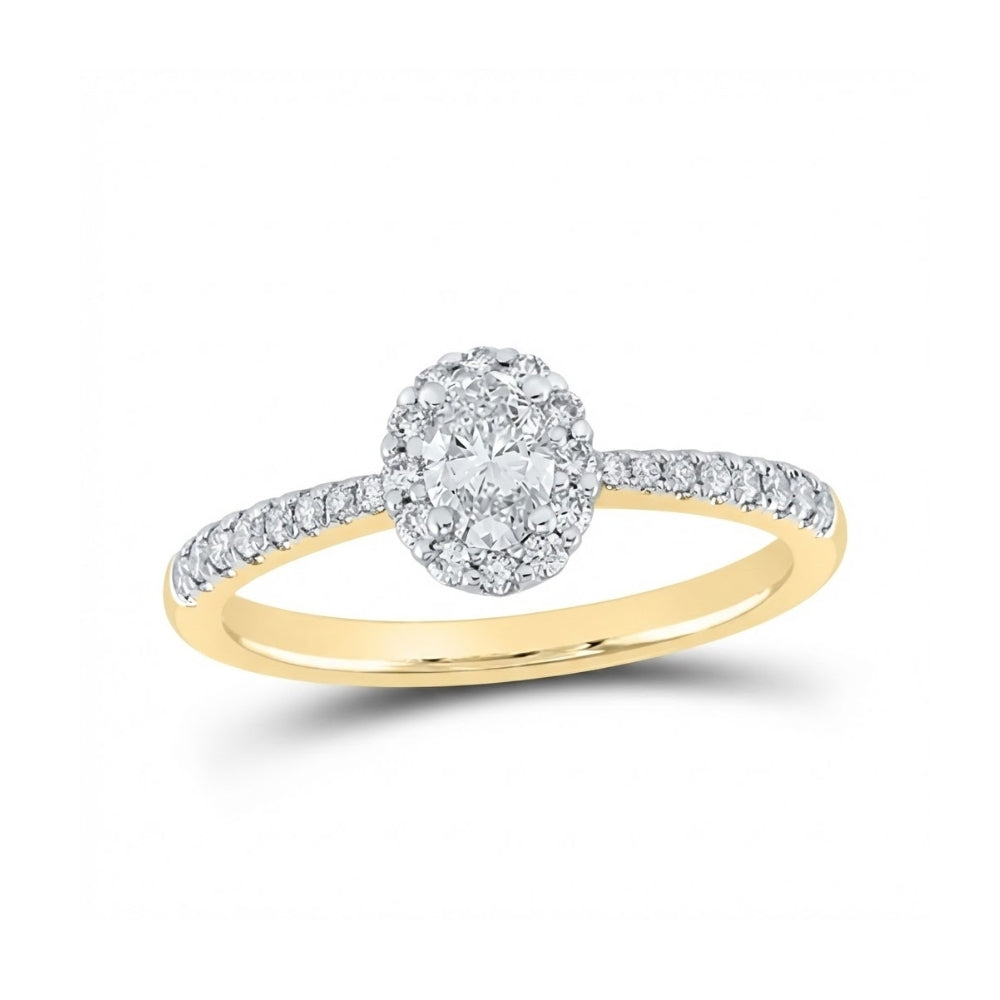14k Gold Oval Diamond Halo Engagement Ring