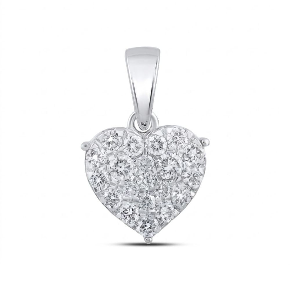 The 10K Gold 1/2 CTW Diamond Heart Pendant features sparkling natural diamonds and a smooth, shiny bail, shown on a plain white background.
