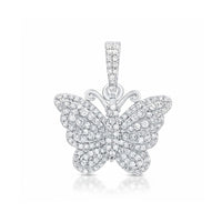 A 3/8 Cttw Diamond Butterfly Pendant in 10k Gold, showcasing intricate wings and a gemstone-studded bail, sparkles with clear diamonds against a plain white background.