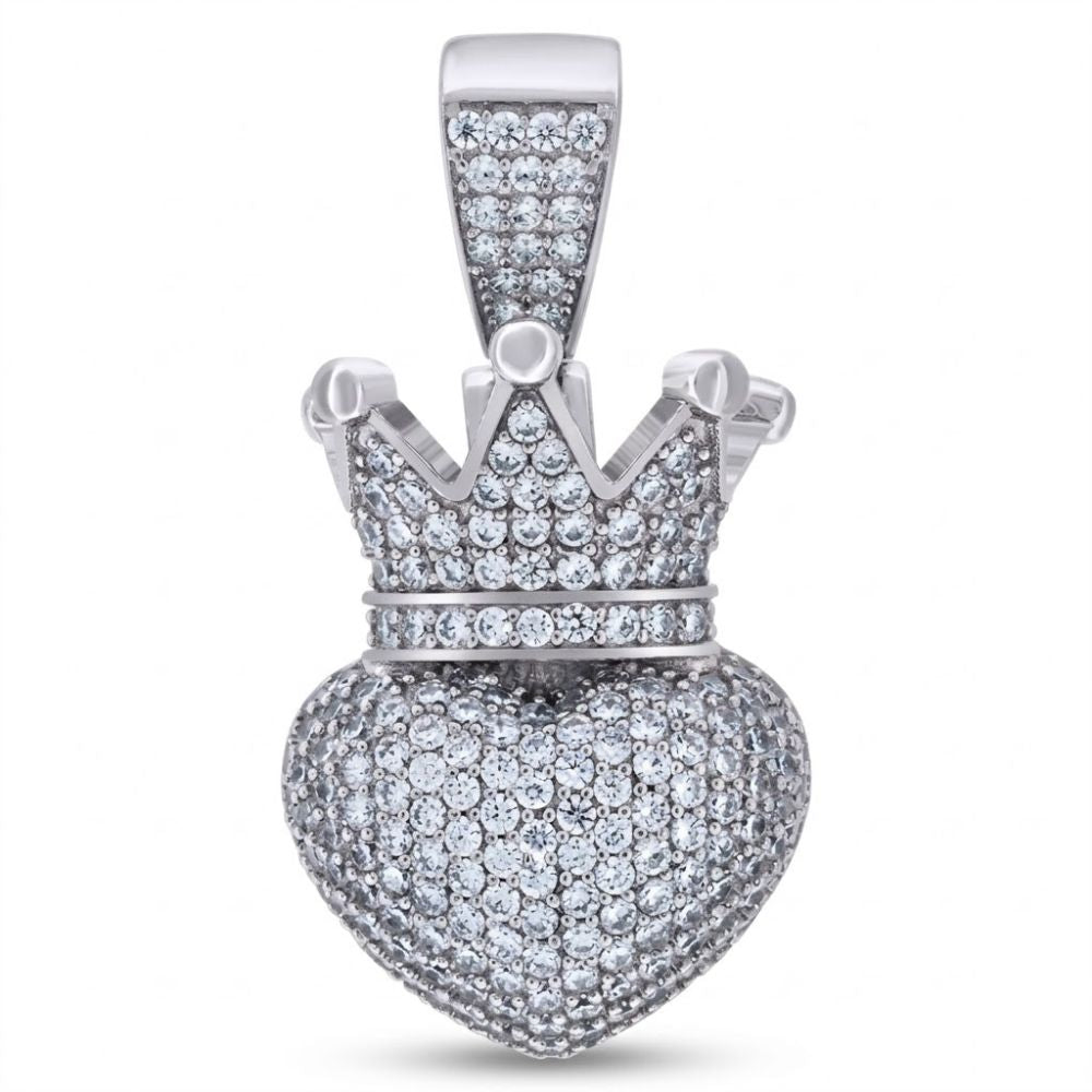 The 925 Sterling Silver Crown Heart Pendant features sparkling cubic-zirconia charms for a luxurious, elegant look.