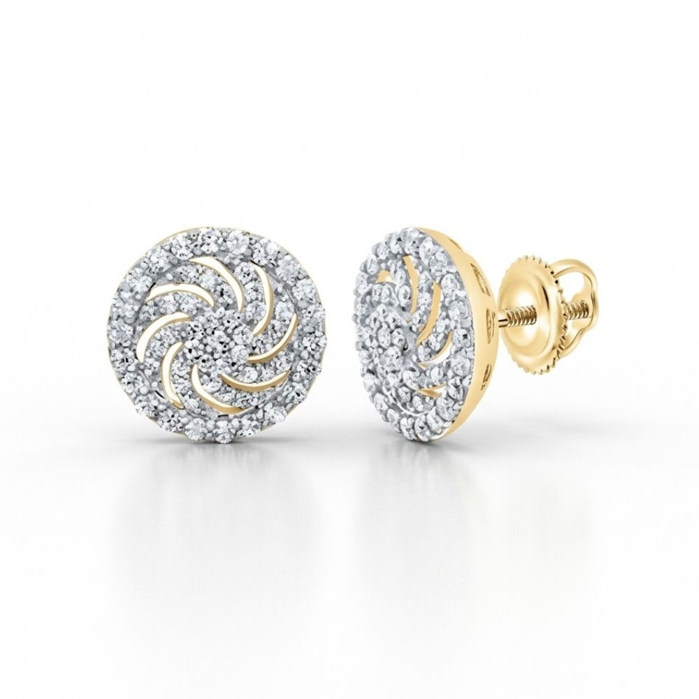 A pair of 10K gold stud earrings featuring a flower design with 1/3 CTW sparkling natural diamonds, displayed against a white background.