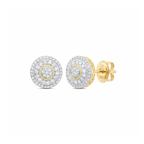 10k Gold Men’s Round Diamond Earrings 5/8 Cttw