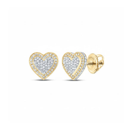The 1/2CTW Diamond Heart Earrings in 10K Gold feature sparkling natural diamonds in a double heart design and secure screw-back closures, combining elegance and timeless style.