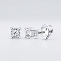 10K Gold Round Diamond Stud Earrings 1/10 CTTW with prong settings and screw-back posts, shown on a plain white background.