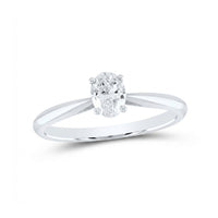 The 1/4 CT Diamond Oval Solitaire Ring features a single oval-cut diamond in a four-prong setting on a slim, polished 14K gold band, displayed on a white background—an elegant engagement ring choice.