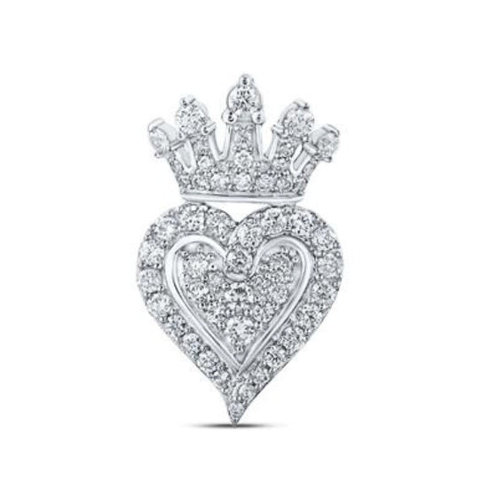 10k Gold Diamond Crown Heart Pendant 3/4 Cttw