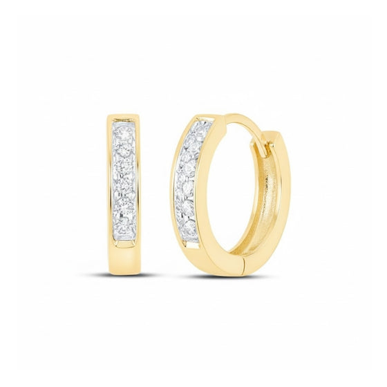1/8CTW Round Diamond Hoop Channel Earrings - 10K Yellow Gold