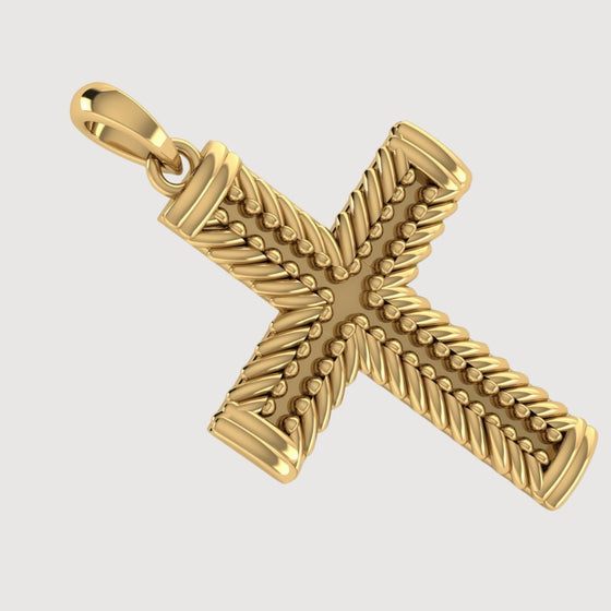 14k Gold Braided Rope Cross PendantCelebrate faith with the 14K Gold Braided Rope Cross Pendant. Features a braided rope design in radiant 14K gold for a timeless and sophisticated look.