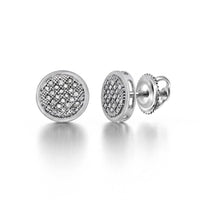 Sterling Silver Diamond Circle Earrings 1/6 Cttw with pavé-set diamonds, round design, and secure screw-back closure, shown on a white background.