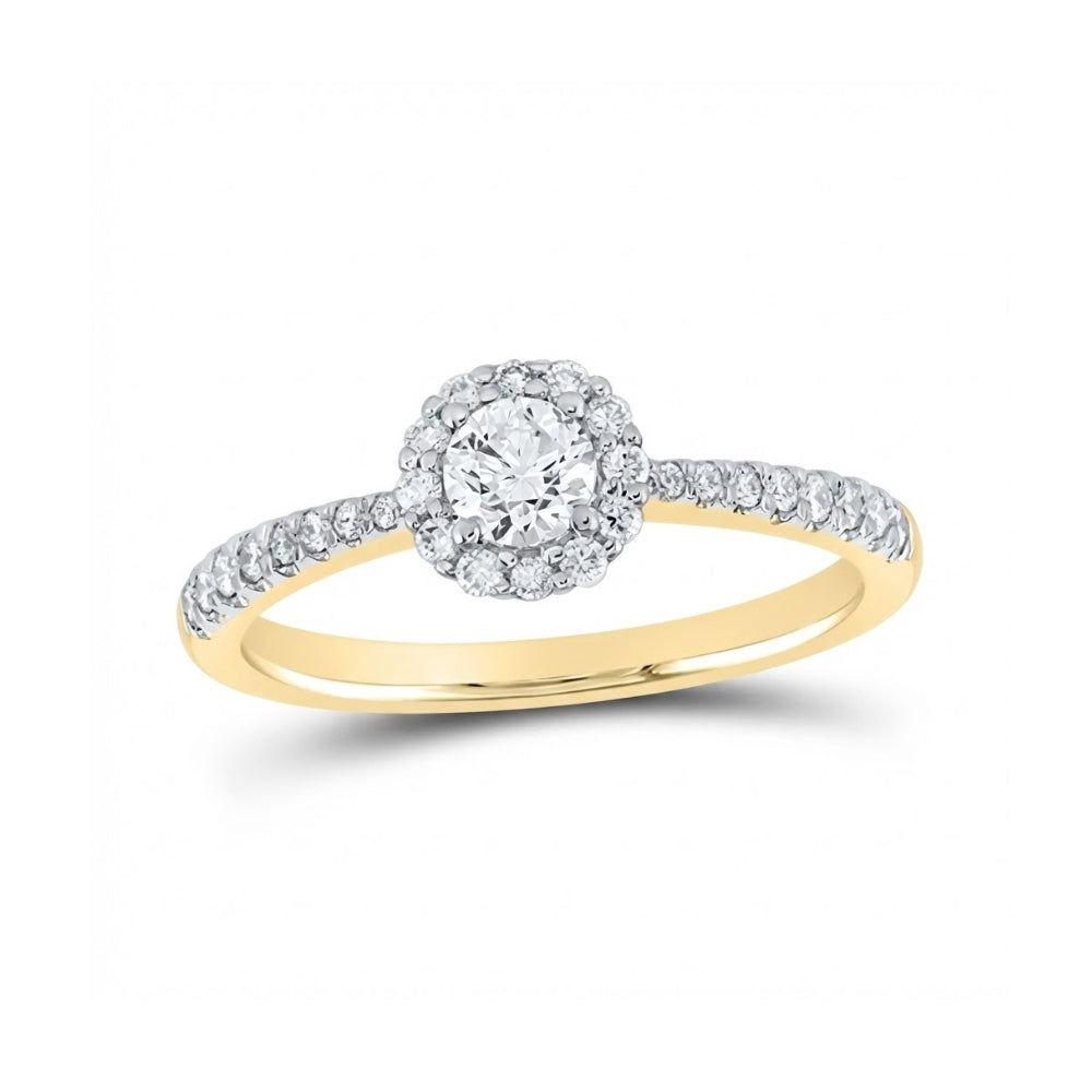 14k Gold Round Diamond Halo Engagement Ring