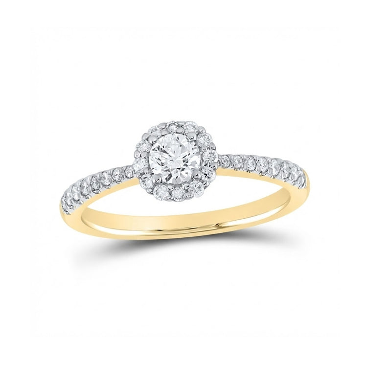 The 14k Gold Round Diamond Halo Engagement Ring beautifully blends elegance with timeless style, featuring a sparkling diamond halo in lustrous 14k gold.