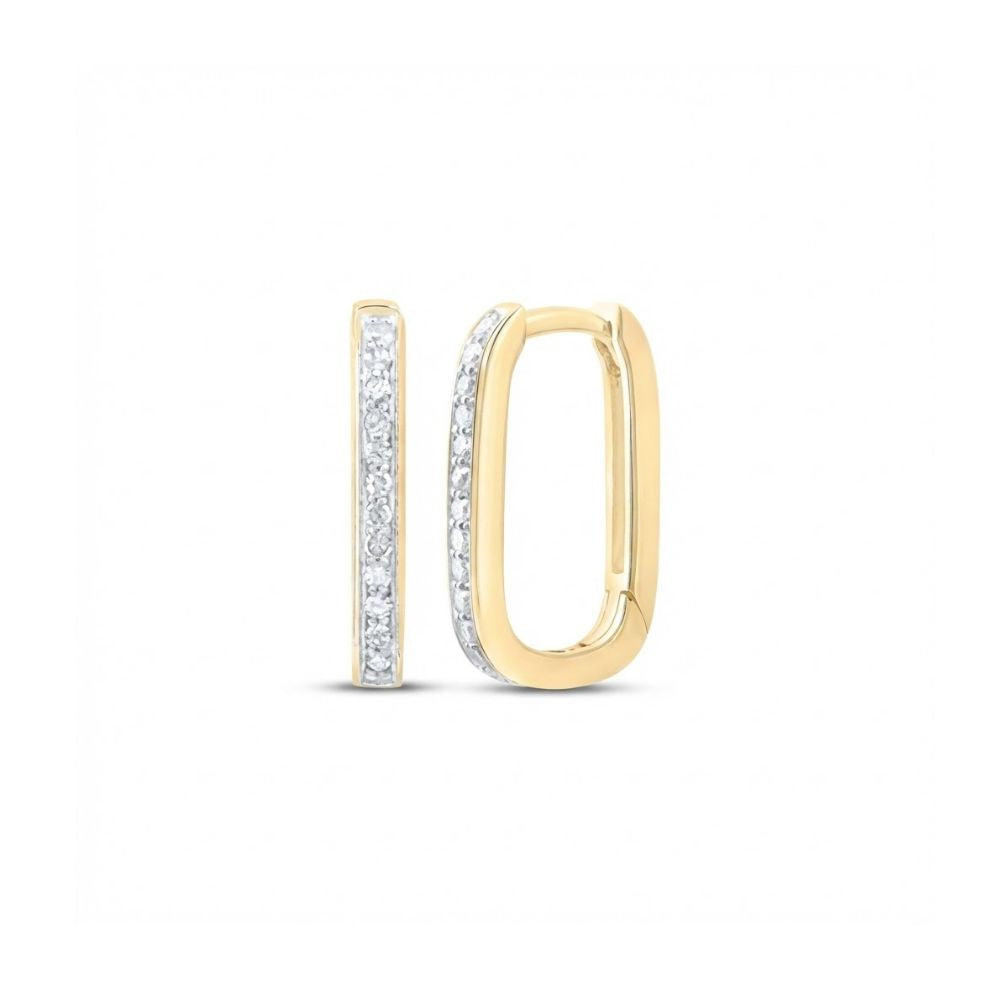 10k Gold Diamond Hoops Huggies Earrings 1/3 Cttw, featuring diamonds on one side, displayed against a white background.